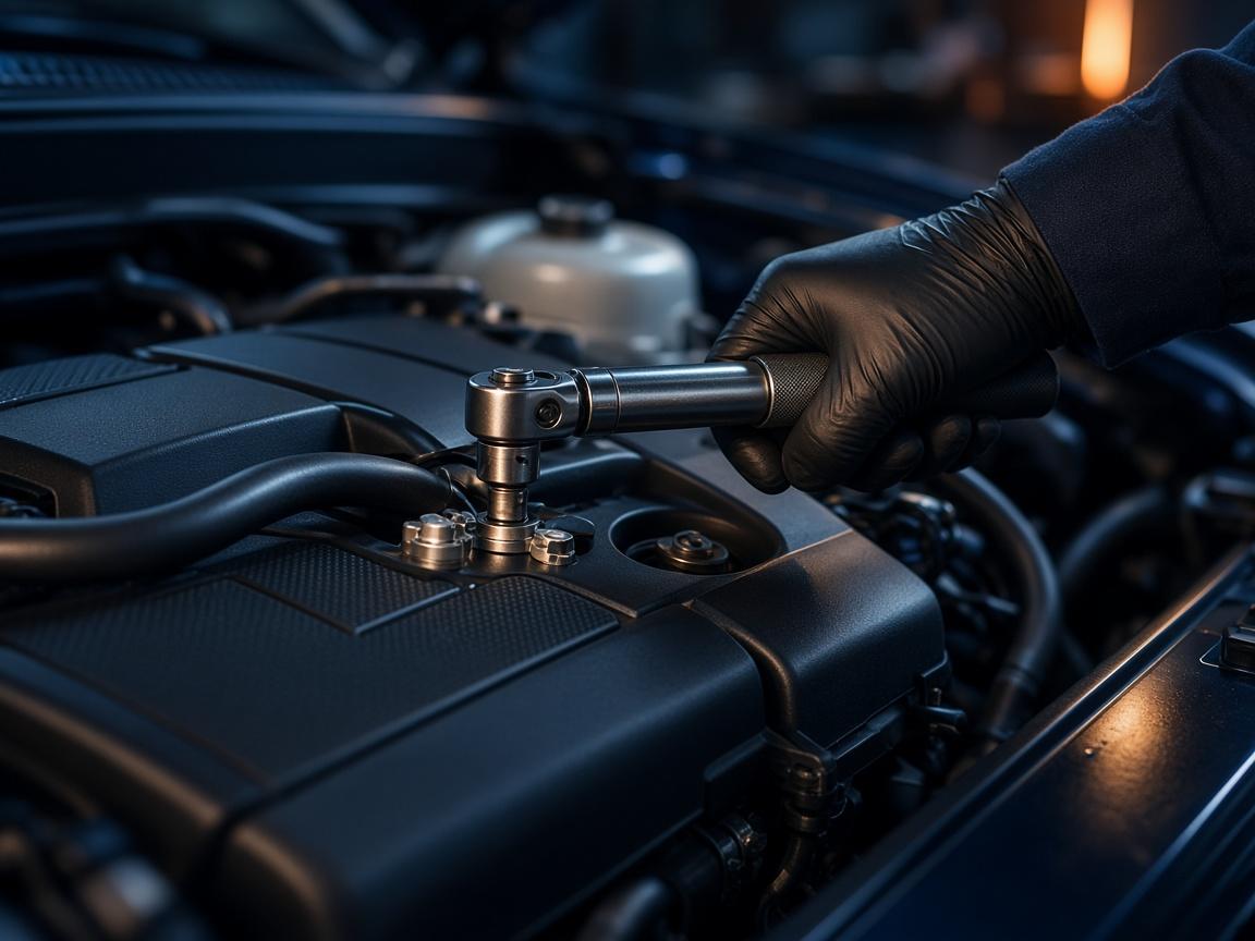 Technician servicing an engine